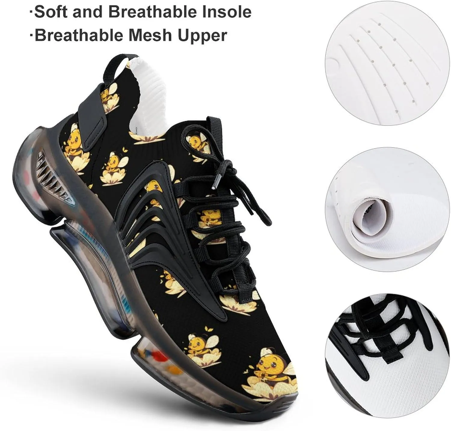 Honey Bee Flower Men's Running Shoes Lightweight Walking Shoe Breathable Sneaker