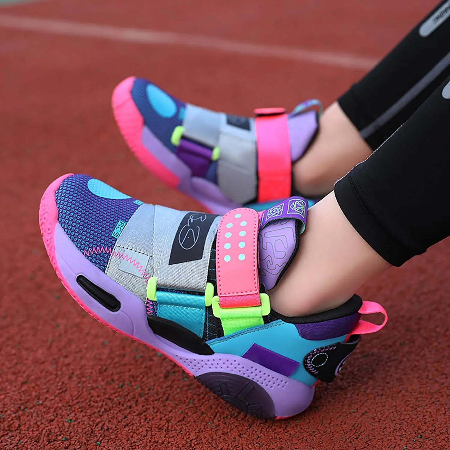 Kids Basketball Shoes Boys Girls Sneakers Durable Sports Shoes Hook-Loop Breathable Outdoor School Trainers for Little Kids Big Kids Youth