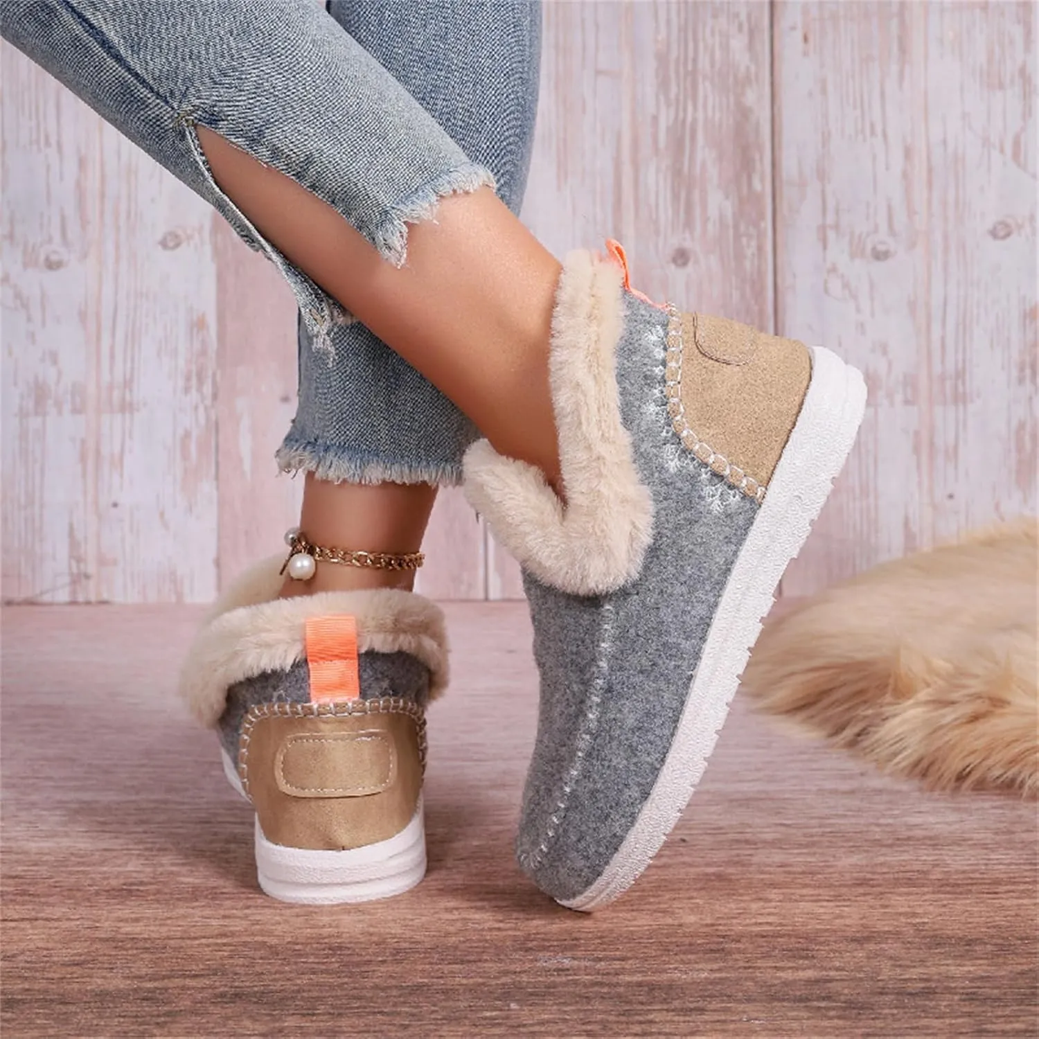Ladmiple Booties For Women 2024 Snow Warm Ankle Boots Comfortable Slip On Outdoor Fur Lined Thickening Walking Winter Shoes