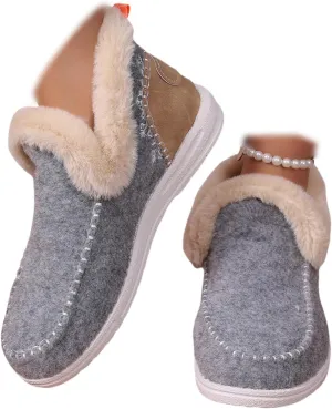 Ladmiple Booties For Women 2024 Snow Warm Ankle Boots Comfortable Slip On Outdoor Fur Lined Thickening Walking Winter Shoes