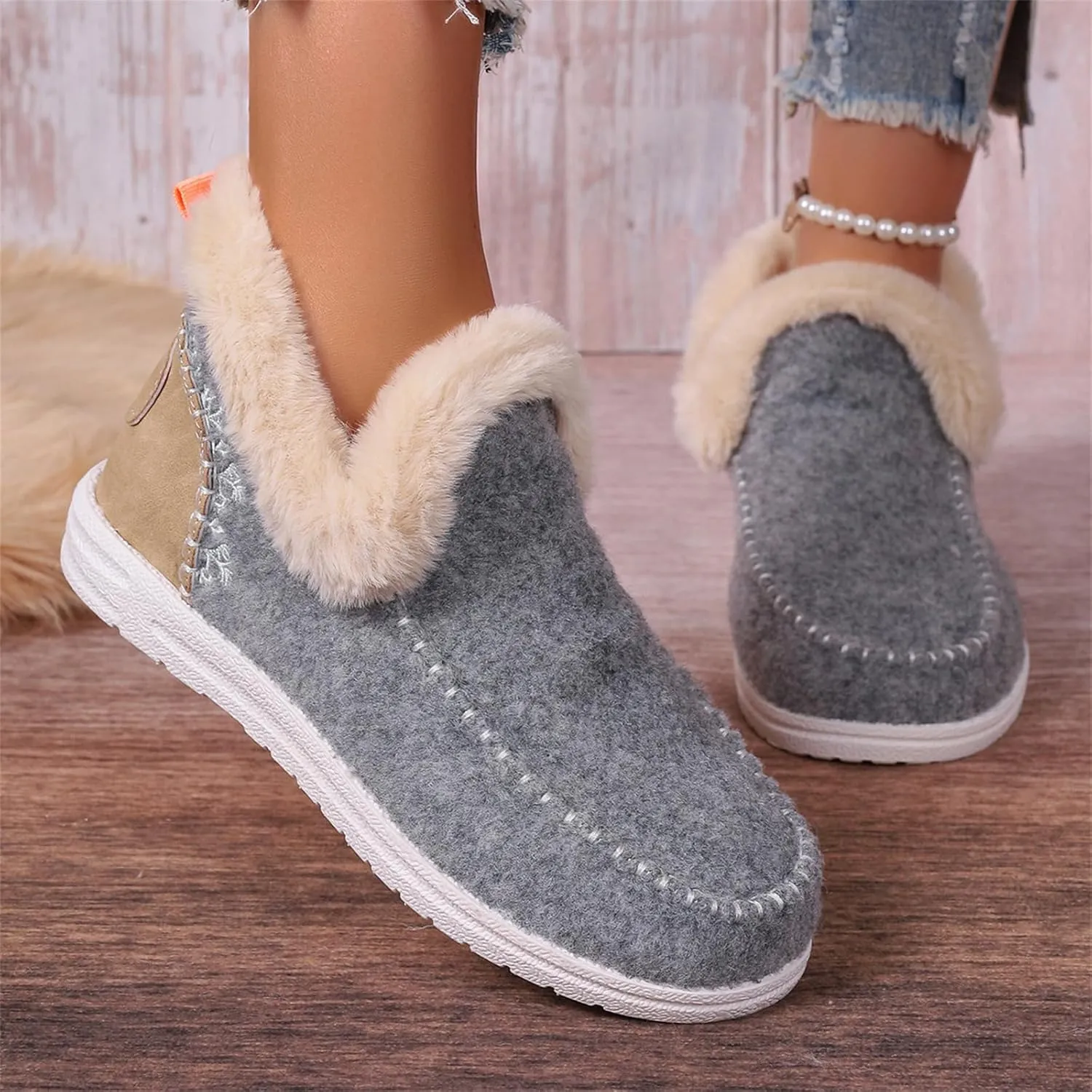 Ladmiple Booties For Women 2024 Snow Warm Ankle Boots Comfortable Slip On Outdoor Fur Lined Thickening Walking Winter Shoes