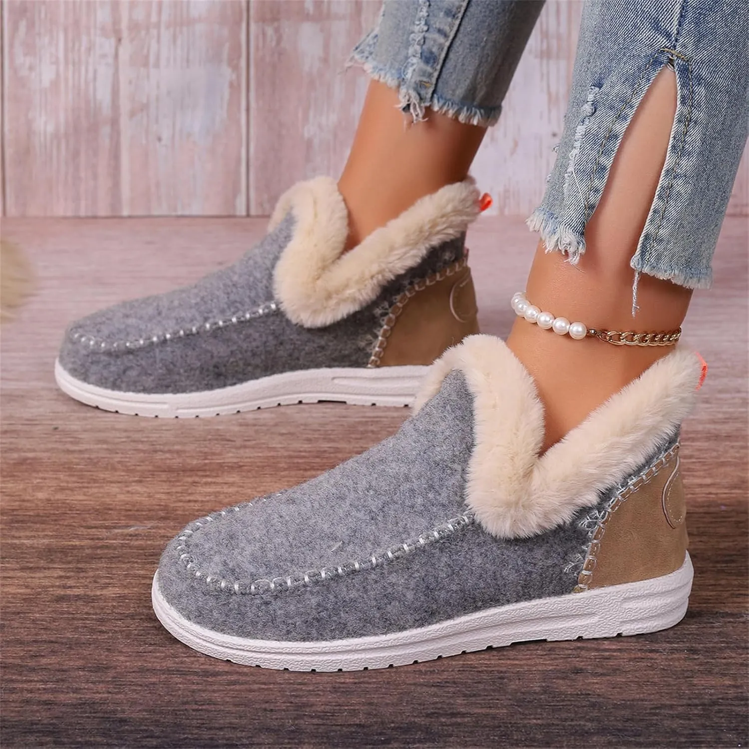 Ladmiple Booties For Women 2024 Snow Warm Ankle Boots Comfortable Slip On Outdoor Fur Lined Thickening Walking Winter Shoes