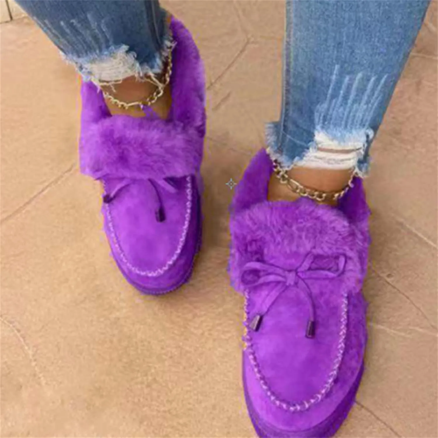 Ladmiple Booties For Women 2024 Winter Snow Boots Classic Fur Lined Slip On Ankle Boots Fashion Casual Warm Loafers Shoes