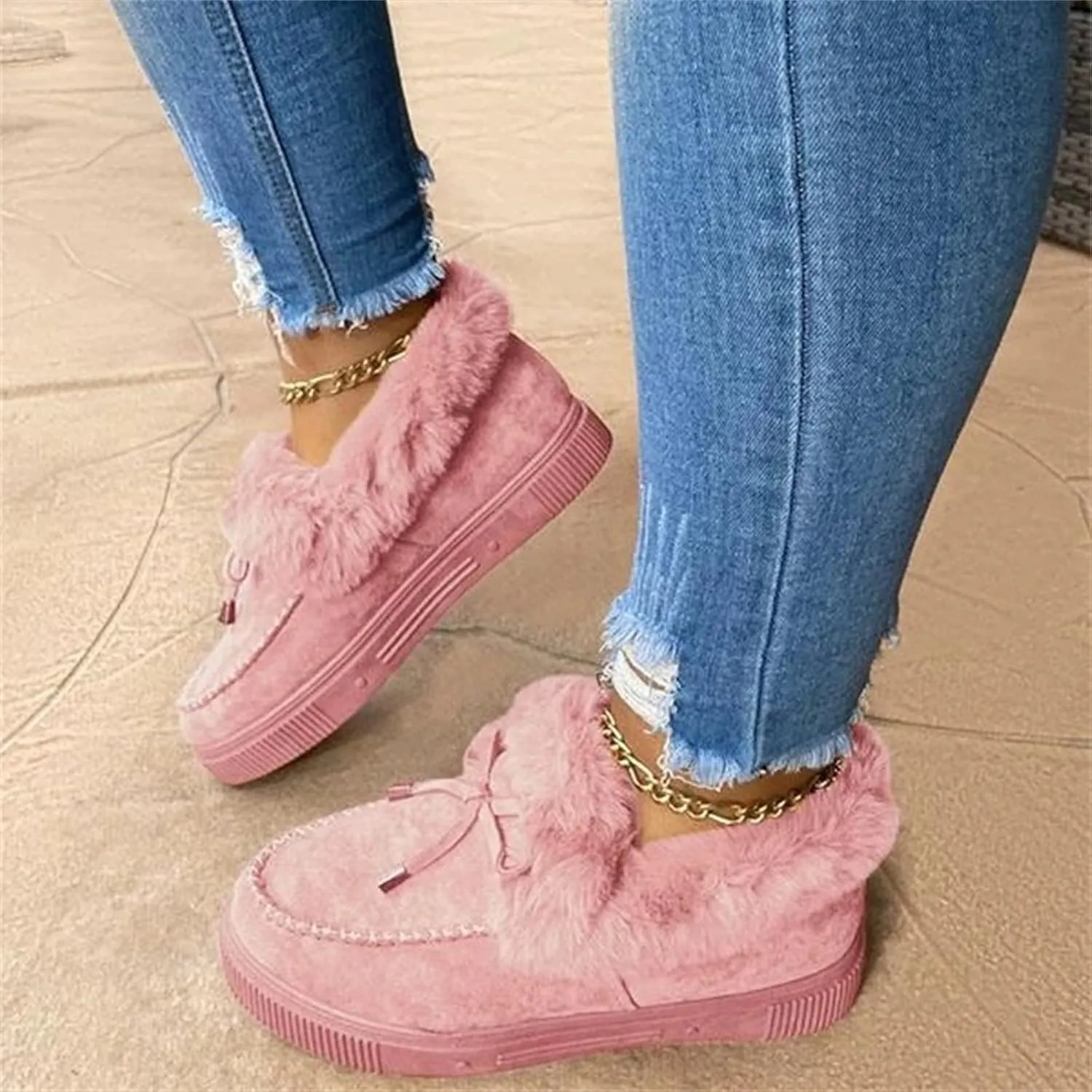 Ladmiple Booties For Women 2024 Winter Snow Boots Classic Fur Lined Slip On Ankle Boots Fashion Casual Warm Loafers Shoes