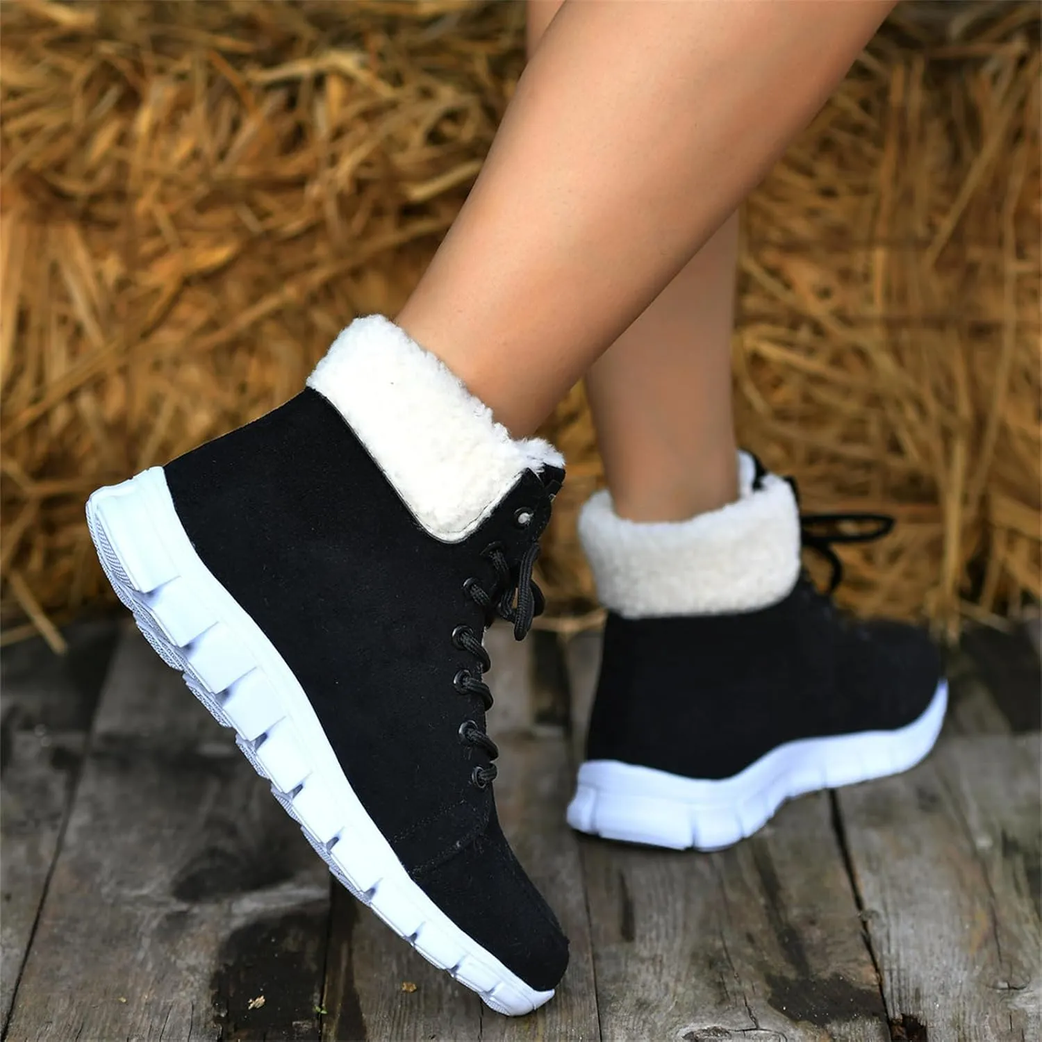 Ladmiple Snow Boots For Women 2023 Trendy Winter Warm Ankle Booties Fur Lined Anti-Slip Outdoor Slip On Comfortable Warm Shoe