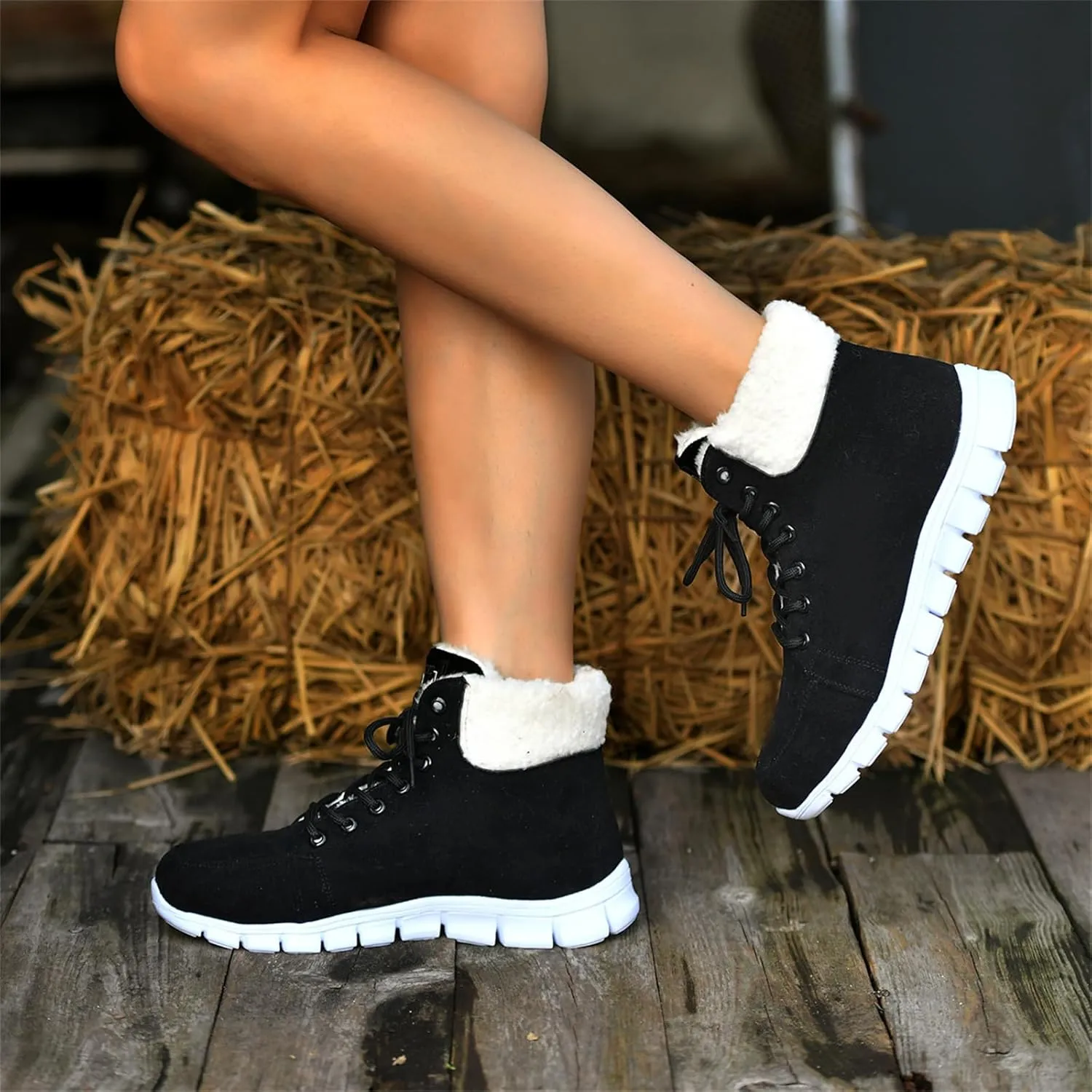 Ladmiple Snow Boots For Women 2023 Trendy Winter Warm Ankle Booties Fur Lined Anti-Slip Outdoor Slip On Comfortable Warm Shoe
