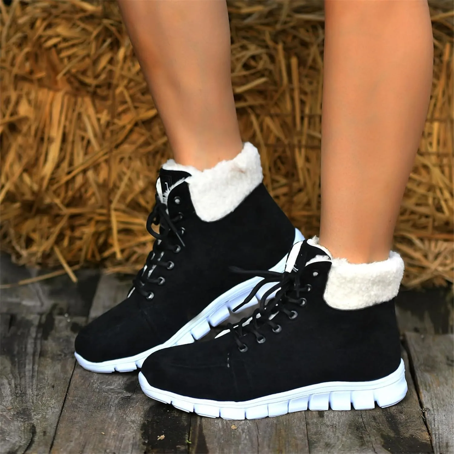 Ladmiple Snow Boots For Women 2023 Trendy Winter Warm Ankle Booties Fur Lined Anti-Slip Outdoor Slip On Comfortable Warm Shoe
