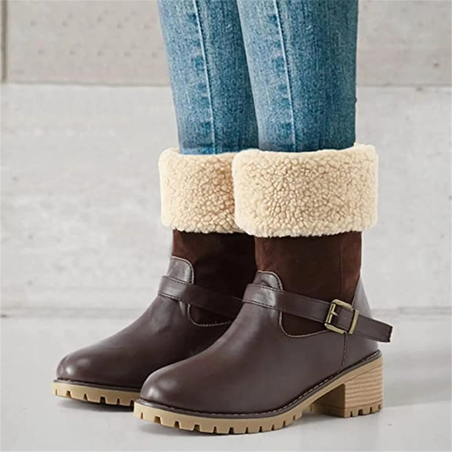 Ladmiple Snow Boots For Women Cute High Top Winter Warm Ankle Booties Slip On Fur Lined Fashion Casual Mid Calf Walking Shoes