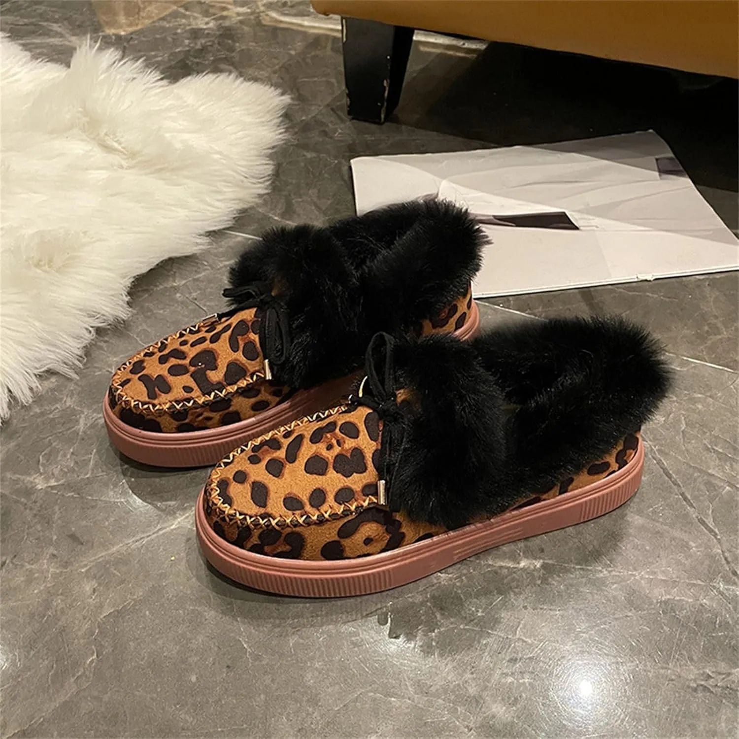 Ladmiple Snow Boots For Women Wide Width Winter Warm Booties Fur Lined Anti-Slip Outdoor Comfort Lace Up Ankle Booties