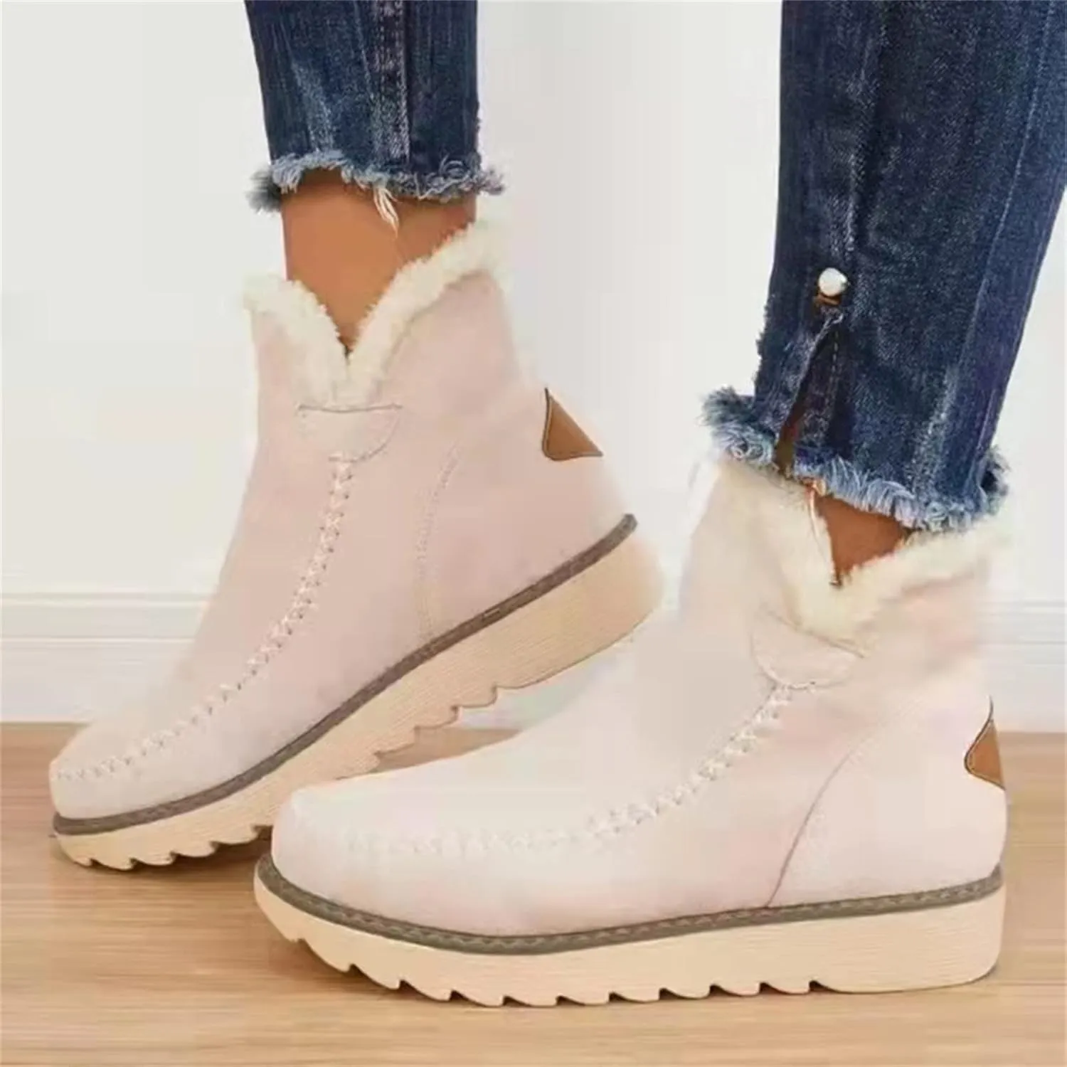 Ladmiple Trending Winter Boots For Women 2024 Snow Boots Warm Fur Lined Anti-Slip Ankle Booties Outdoor Slip On Loafers Shoes