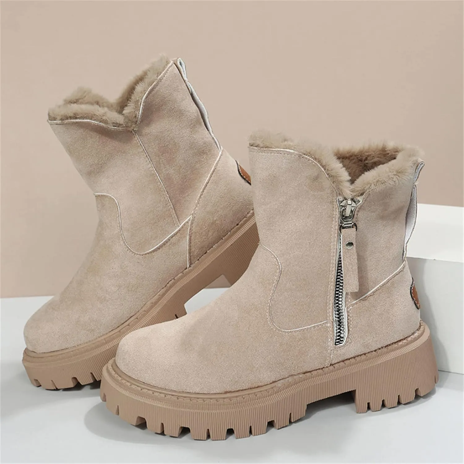 Ladmiple Trending Winter Boots For Women 2024 Warm Fur Lined Snow Boots Outdoor Short Ankle Booties Slip On Loafers Shoes