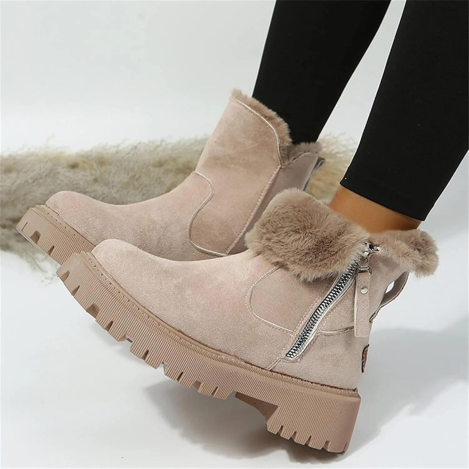 Ladmiple Trending Winter Boots For Women 2024 Warm Fur Lined Snow Boots Outdoor Short Ankle Booties Slip On Loafers Shoes