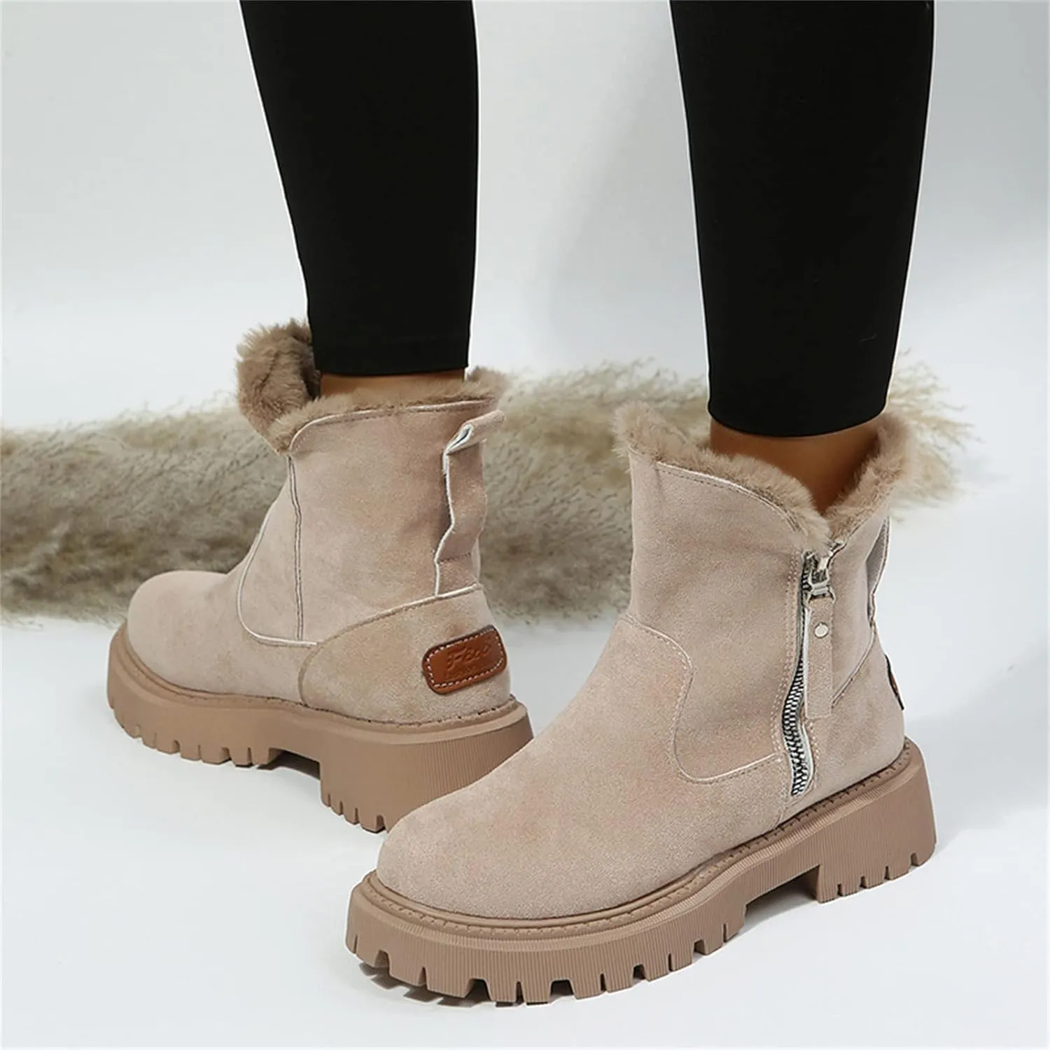 Ladmiple Trending Winter Boots For Women 2024 Warm Fur Lined Snow Boots Outdoor Short Ankle Booties Slip On Loafers Shoes