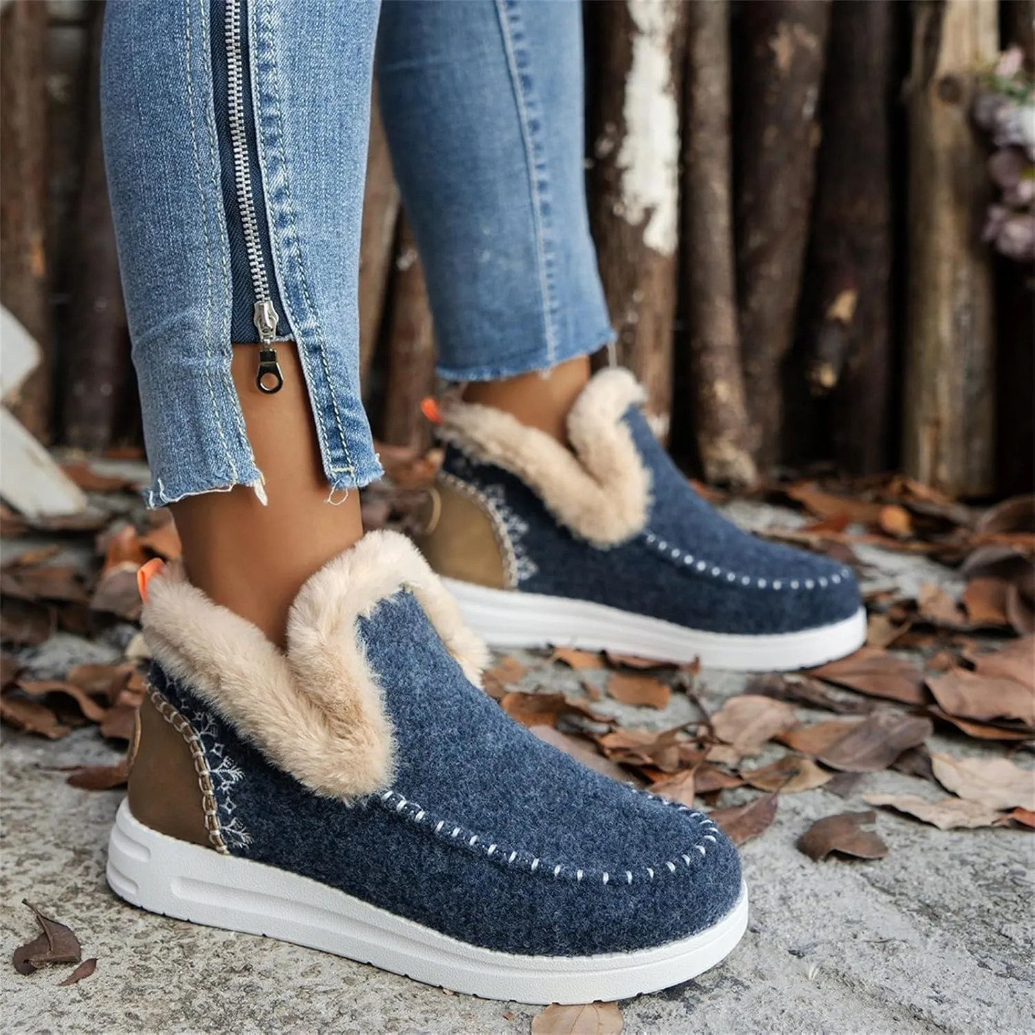 Ladmiple Winter Boots For Women 2024 Dressy Snow Boots Warm Fur Lined Anti-Slip Ankle Booties Slip On Warm Loafers Shoes