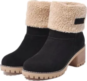 Ladmiple Winter Boots For Women Tall Mid Calf Warm Fur Lined Snow Boots Outdoor Fashion Comfortable Slip On Walking Shoes