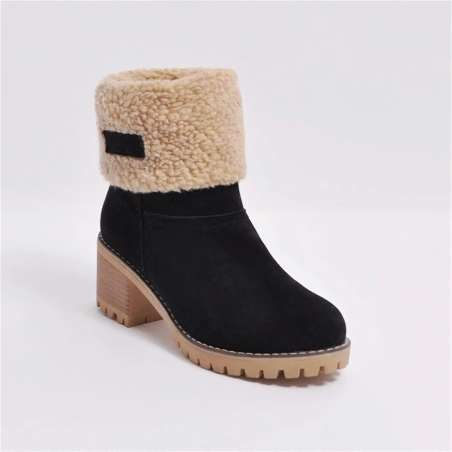 Ladmiple Winter Boots For Women Tall Mid Calf Warm Fur Lined Snow Boots Outdoor Fashion Comfortable Slip On Walking Shoes