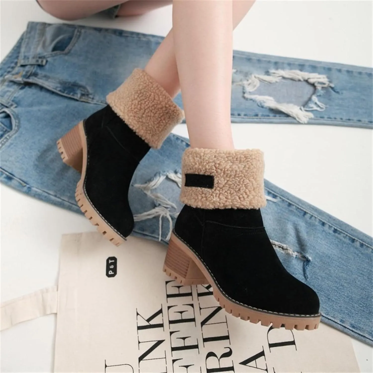 Ladmiple Winter Boots For Women Tall Mid Calf Warm Fur Lined Snow Boots Outdoor Fashion Comfortable Slip On Walking Shoes