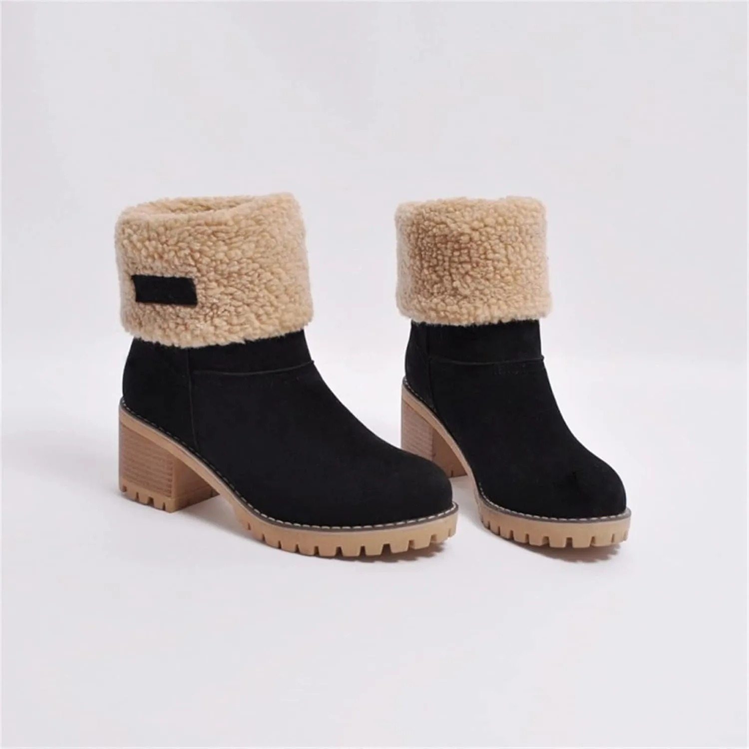 Ladmiple Winter Boots For Women Tall Mid Calf Warm Fur Lined Snow Boots Outdoor Fashion Comfortable Slip On Walking Shoes