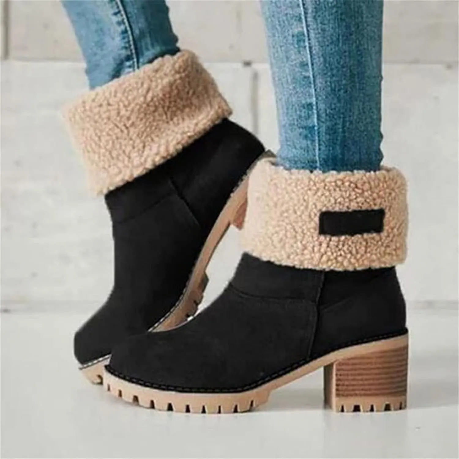 Ladmiple Winter Boots For Women Tall Mid Calf Warm Fur Lined Snow Boots Outdoor Fashion Comfortable Slip On Walking Shoes