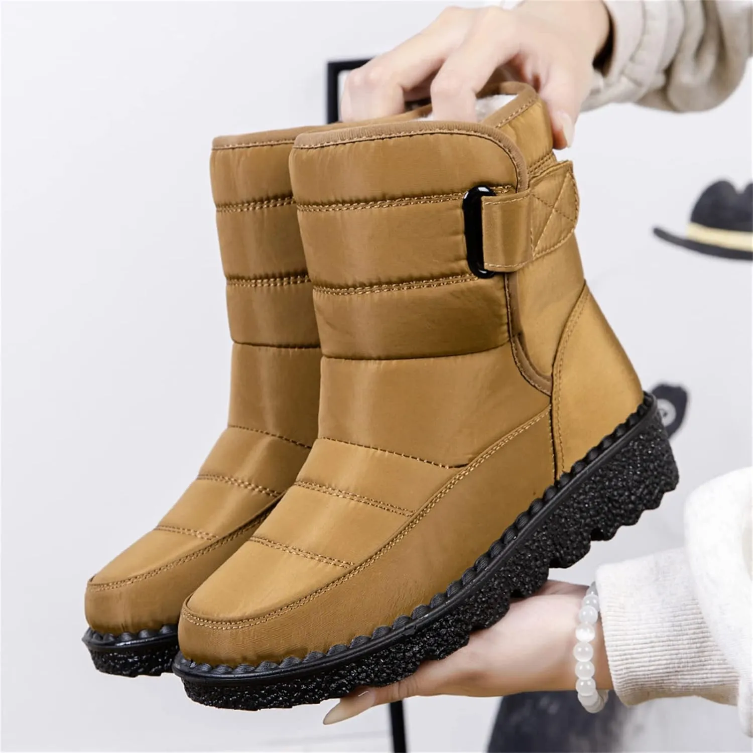 Lausiuoe Snow Boots For Women Waterproof Insulated Wide Width Winter Fur Lined Warm Slip On Ankle Booties Outdoor Shoes