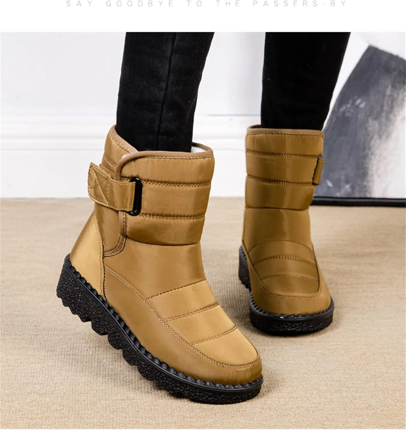 Lausiuoe Snow Boots For Women Waterproof Insulated Wide Width Winter Fur Lined Warm Slip On Ankle Booties Outdoor Shoes