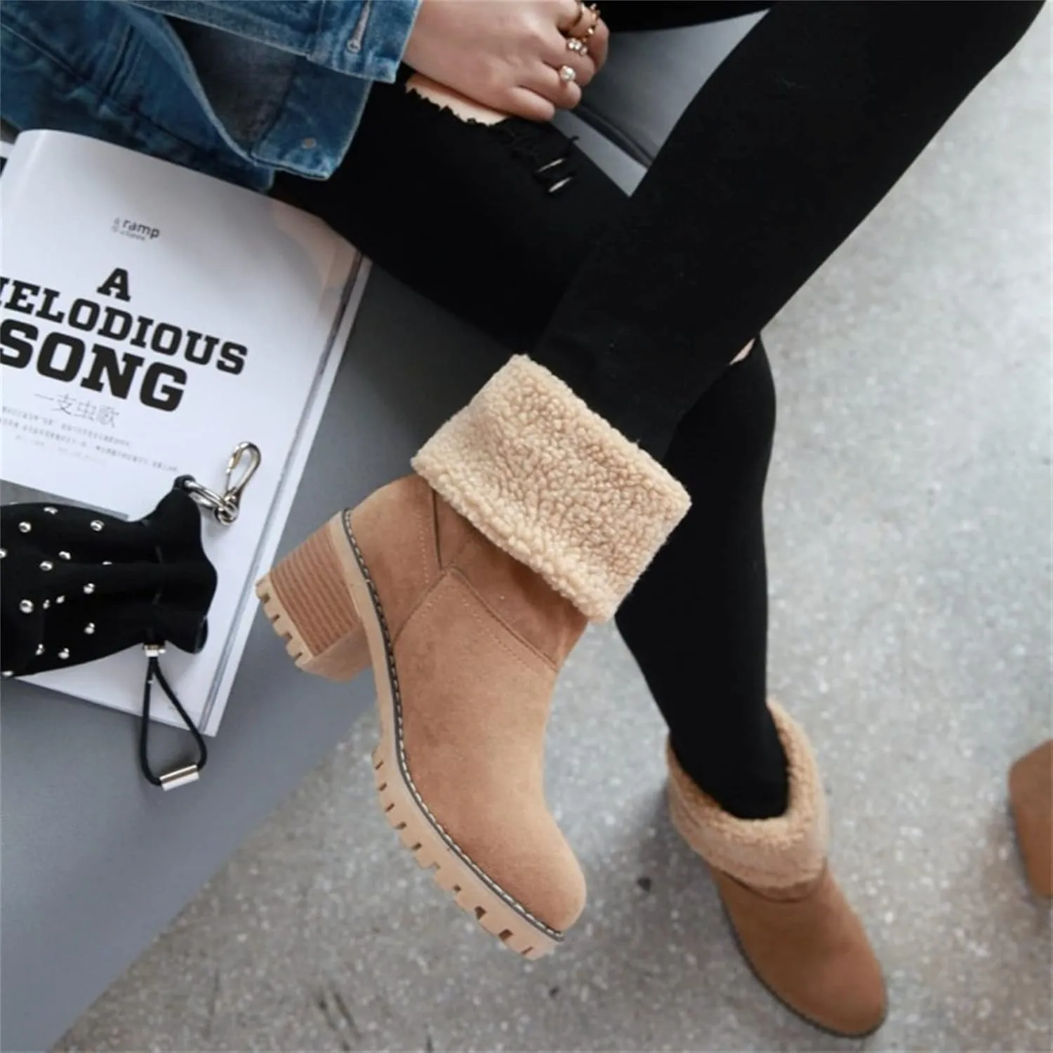 Lausiuoe Winter Boots For Women Fashion 2022 Women's Cotton Warm Fur Lined Snow Flat Cute Platform Booties Fuzzy Outdoor Shoes