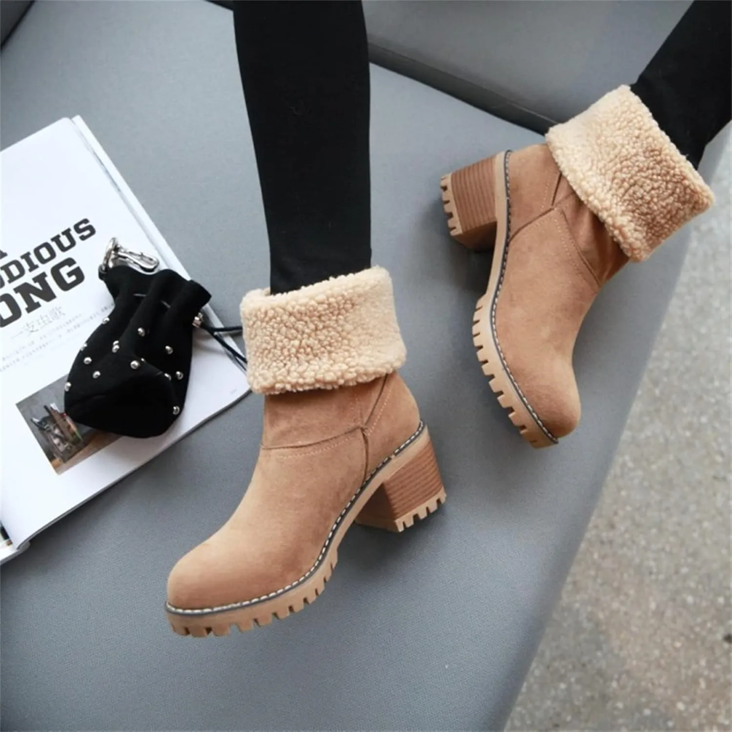 Lausiuoe Winter Boots For Women Fashion 2022 Women's Cotton Warm Fur Lined Snow Flat Cute Platform Booties Fuzzy Outdoor Shoes