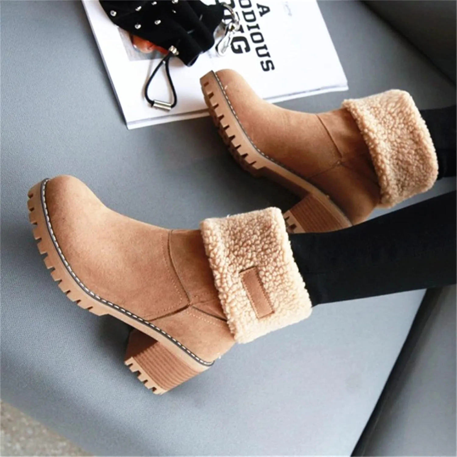Lausiuoe Winter Boots For Women Fashion 2022 Women's Cotton Warm Fur Lined Snow Flat Cute Platform Booties Fuzzy Outdoor Shoes