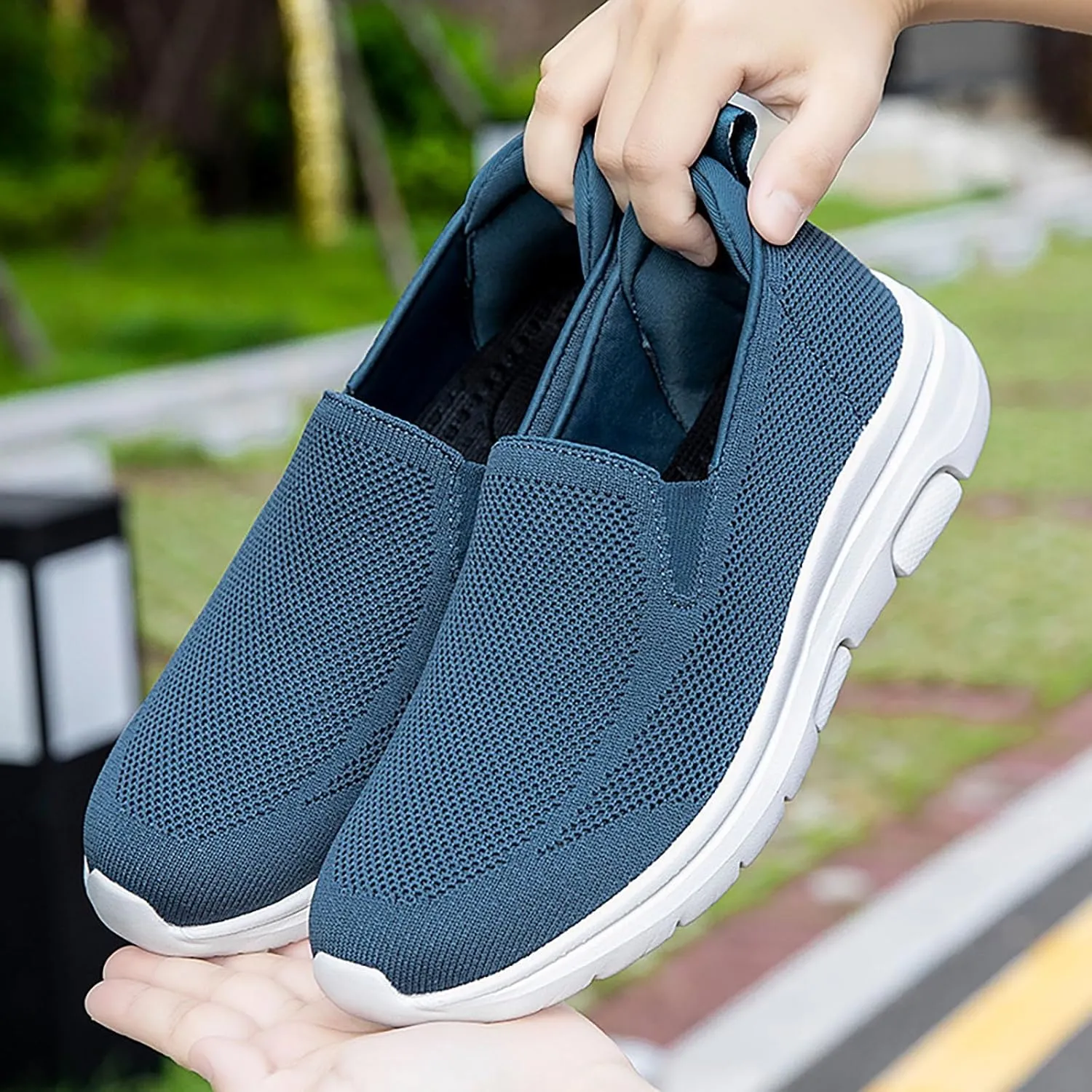 Lightweight Work Shoes for Men Lightweight Breathable Walking Shoe Gym Tennis Hook and Loop Orthopedic Sneakers