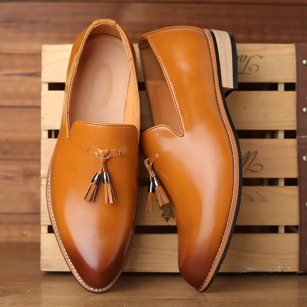 Luxury Italian-Style Leather Loafers with Tassel Decoration, Flexible Rubber Outsole for Smart Casual Attire and Business Travel