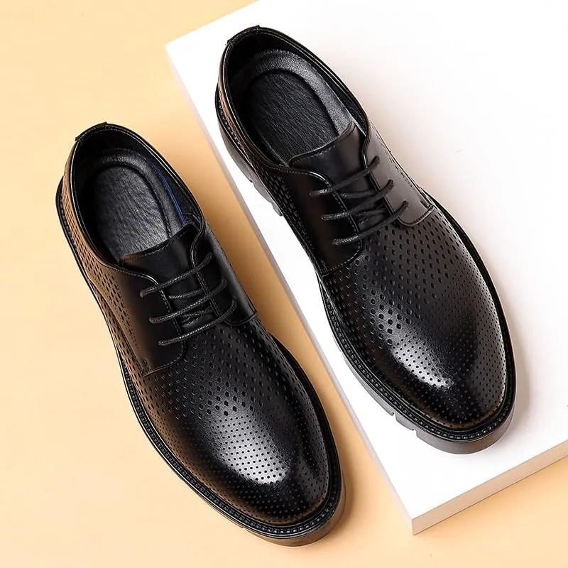 Luxury Leather Wingtip Brogues for Men - All-Season Lace-Up Formal Shoes with Shock-Absorbing Midsole & Textured Rubber Outsole, Suitable for Weddings and Office