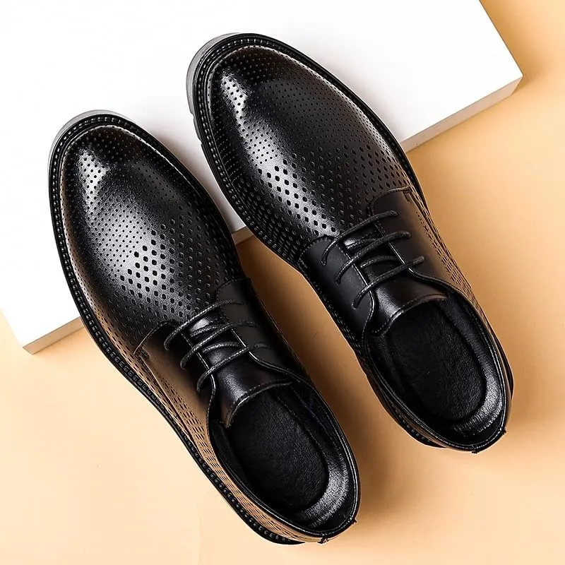 Luxury Leather Wingtip Brogues for Men - All-Season Lace-Up Formal Shoes with Shock-Absorbing Midsole & Textured Rubber Outsole, Suitable for Weddings and Office