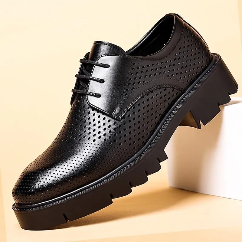 Luxury Leather Wingtip Brogues for Men - All-Season Lace-Up Formal Shoes with Shock-Absorbing Midsole & Textured Rubber Outsole, Suitable for Weddings and Office