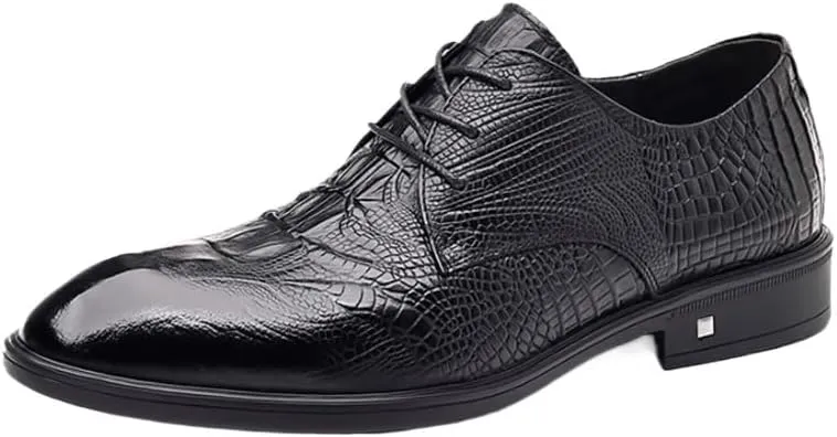 Luxury Men's Alligator Texture Wingtip Oxfords - Business Casual Dress Shoes Wedding Prom Formal Attire Cushioned Insole Rubber Sole Black/Red