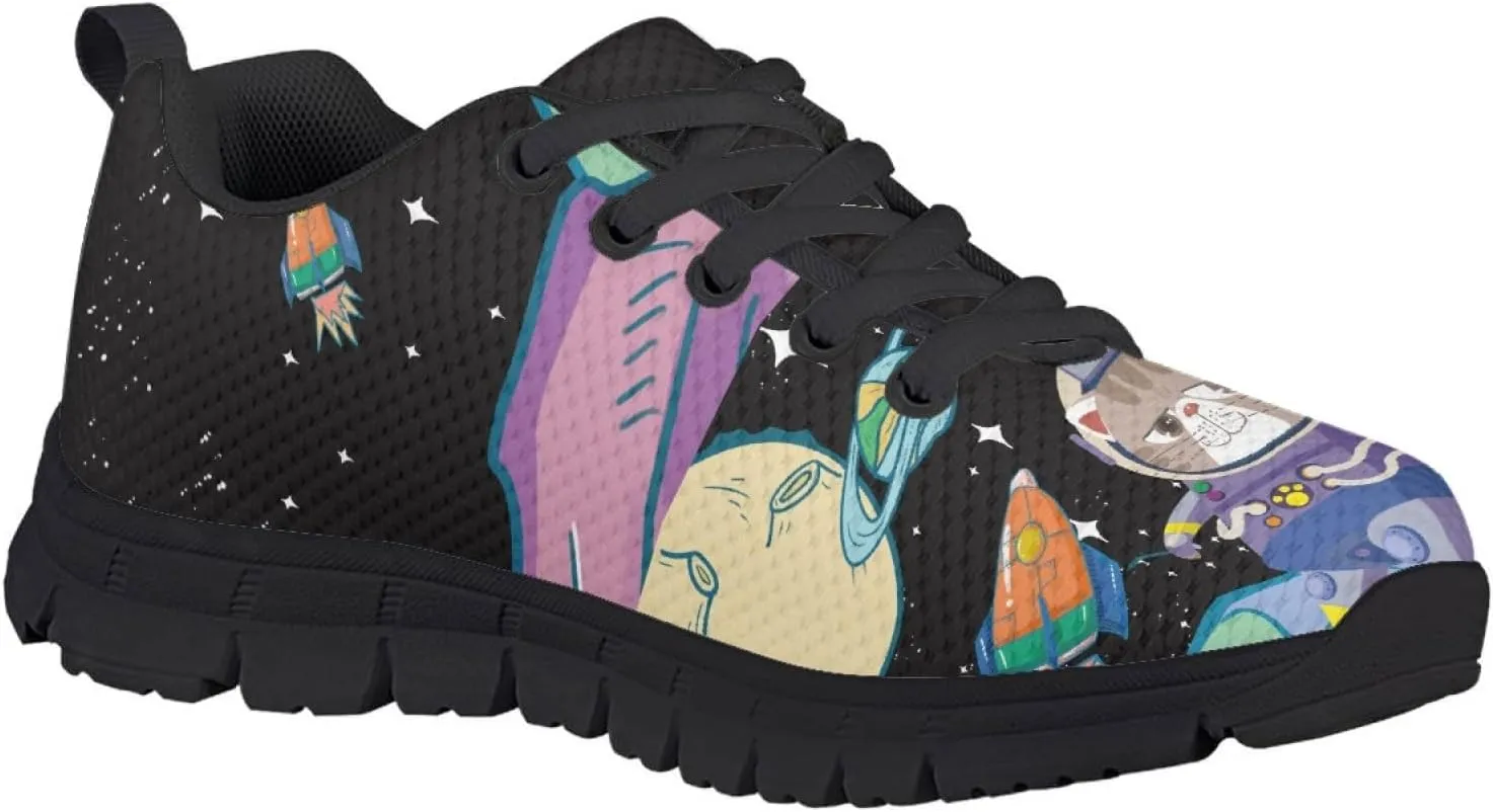 MARSVOVO Boys Girls Walking Shoes Non Slip Flexible Athletic Lightweight Breathable Printed Sneakers for Kids Black White Sole Most Comfortable Classic Casual Fashion Sports Kids Running Shoes