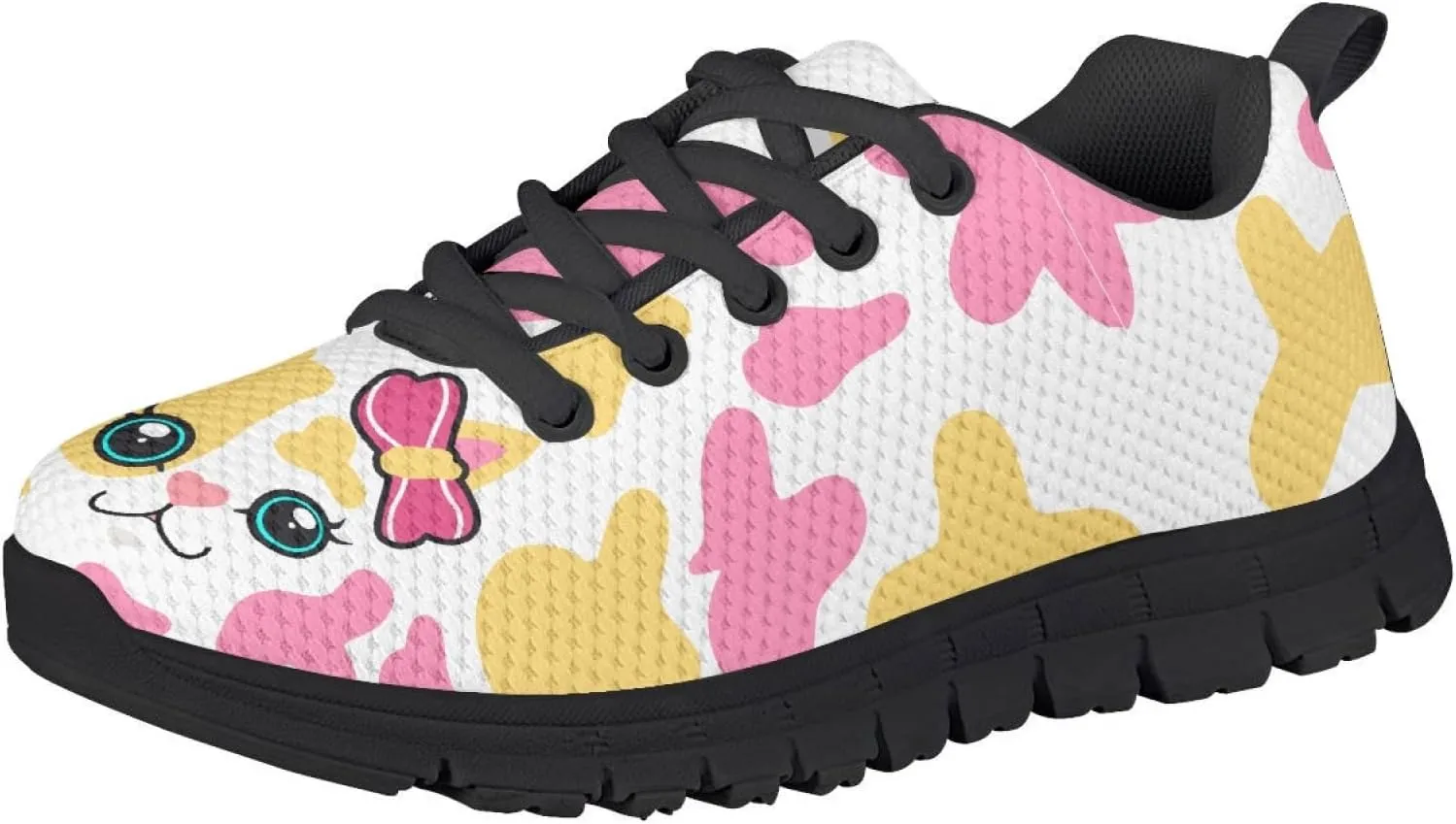 MARSVOVO Boys Girls Walking Shoes Non Slip Flexible Athletic Lightweight Breathable Printed Sneakers for Kids Black White Sole Most Comfortable Classic Casual Fashion Sports Kids Running Shoes