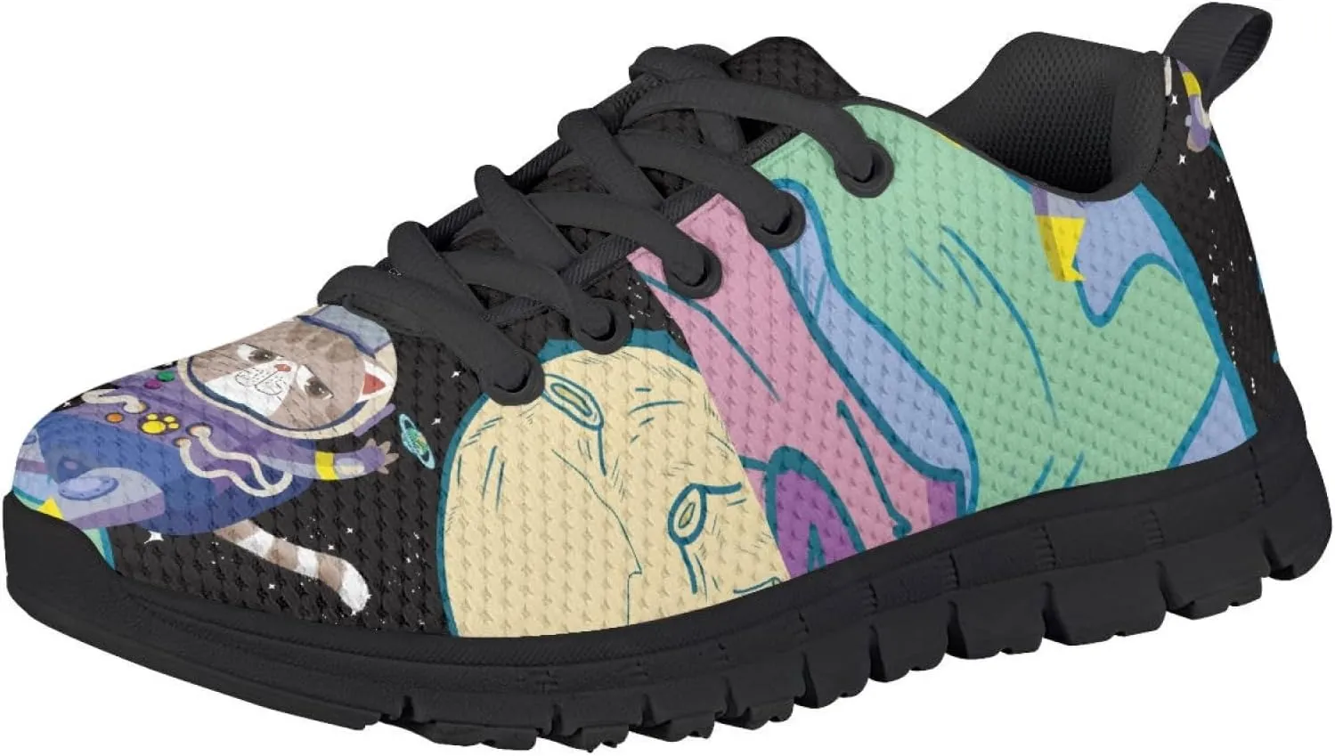 MARSVOVO Boys Girls Walking Shoes Non Slip Flexible Athletic Lightweight Breathable Printed Sneakers for Kids Black White Sole Most Comfortable Classic Casual Fashion Sports Kids Running Shoes