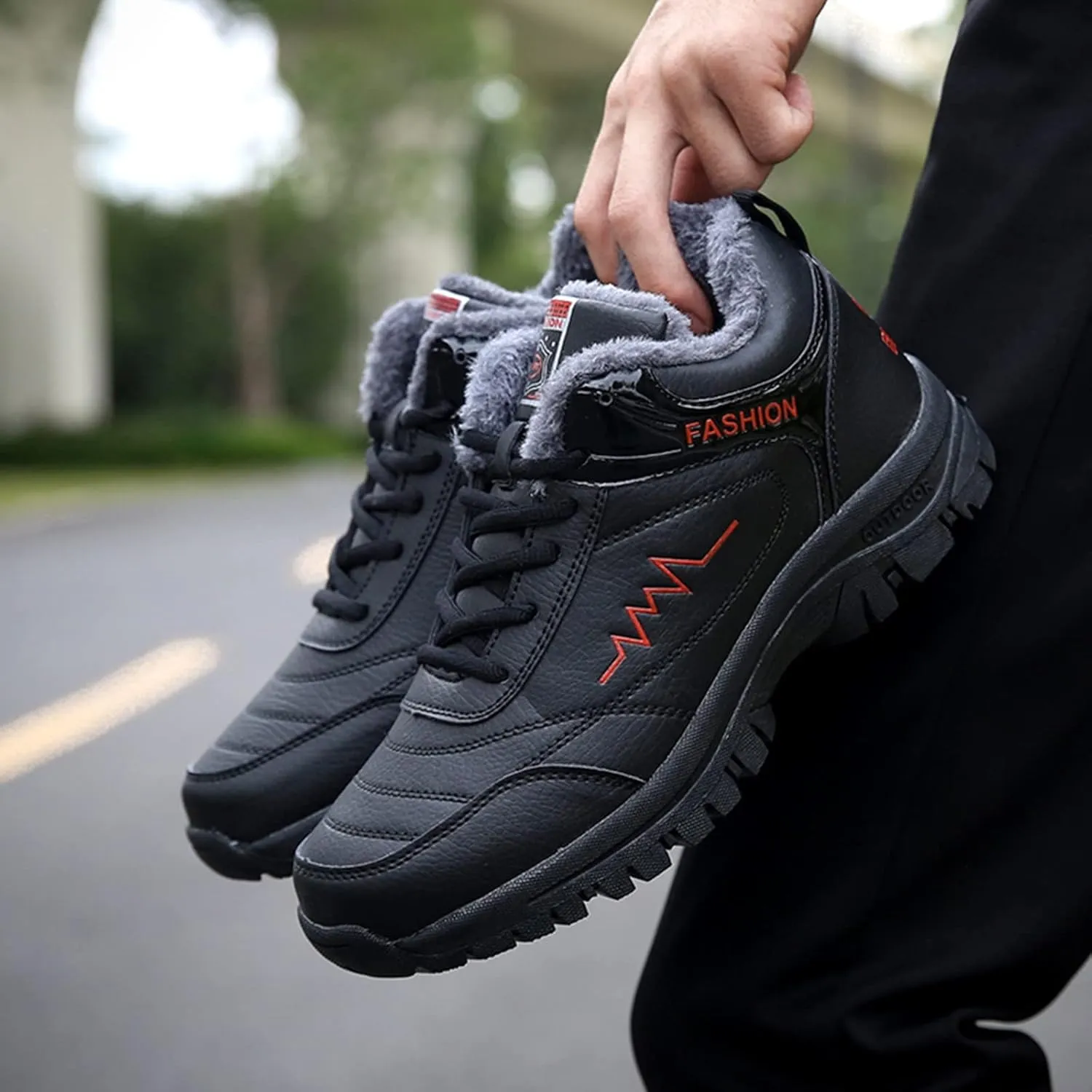 Men Work Boots Composite Toe Hiking Sneakers Warm Ankle Safety Shoes for Women Slip Resistant Slip On Platform Shoes Lightweight Comfortable Hike Grounded Footwear
