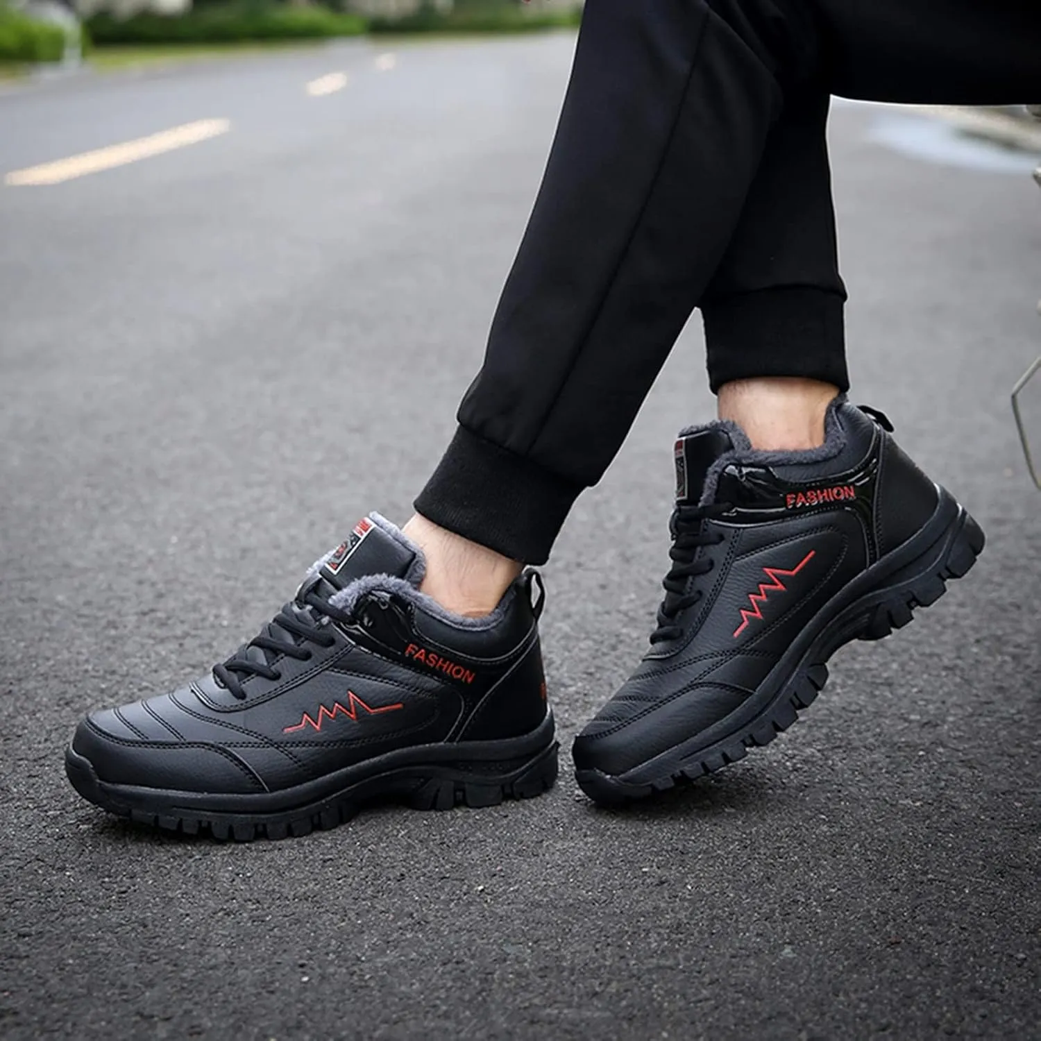 Men Work Boots Composite Toe Hiking Sneakers Warm Ankle Safety Shoes for Women Slip Resistant Slip On Platform Shoes Lightweight Comfortable Hike Grounded Footwear