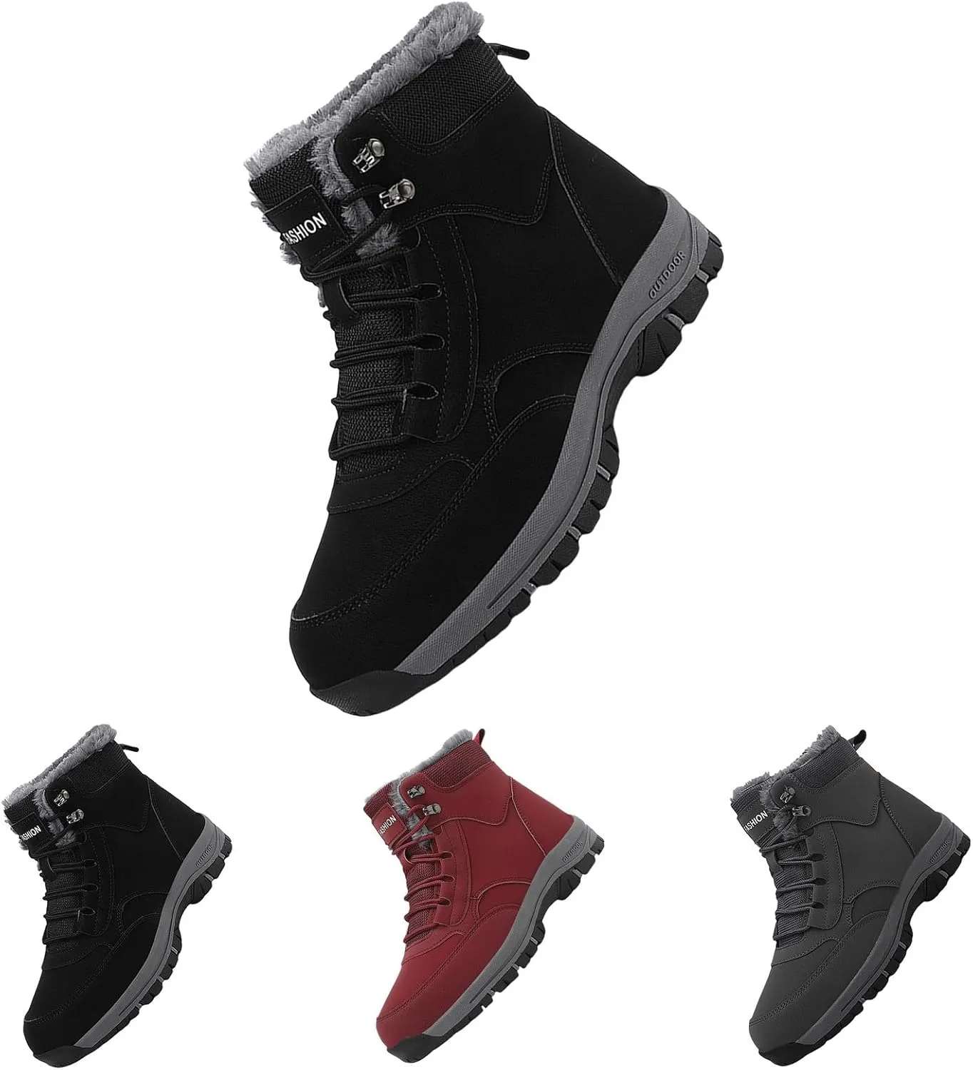 Men Work Boots Steel Toe Hiking Sneakers Shoes Warm Fur Lined Women Safety Toe Shoes with Zipper Waterproof Platform Shoes Work Hike Grounded Footwear