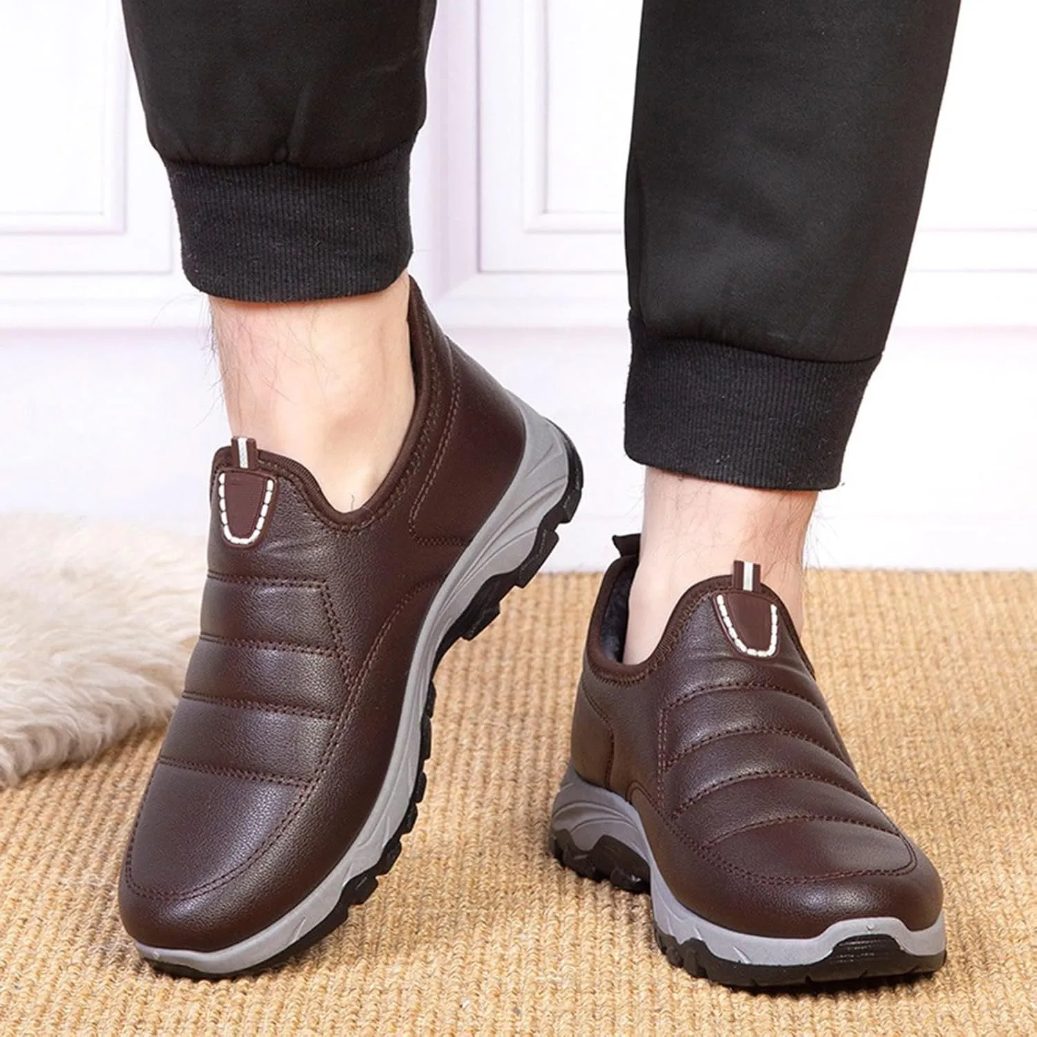 Men Work Boots with Zipper Hiking Sneakers Shoes with Fur Lined Womens Safety Shoes Wide Width Lightweight Outdoor Botas Mid Ankle Work Casual Hike Grounded Footwear