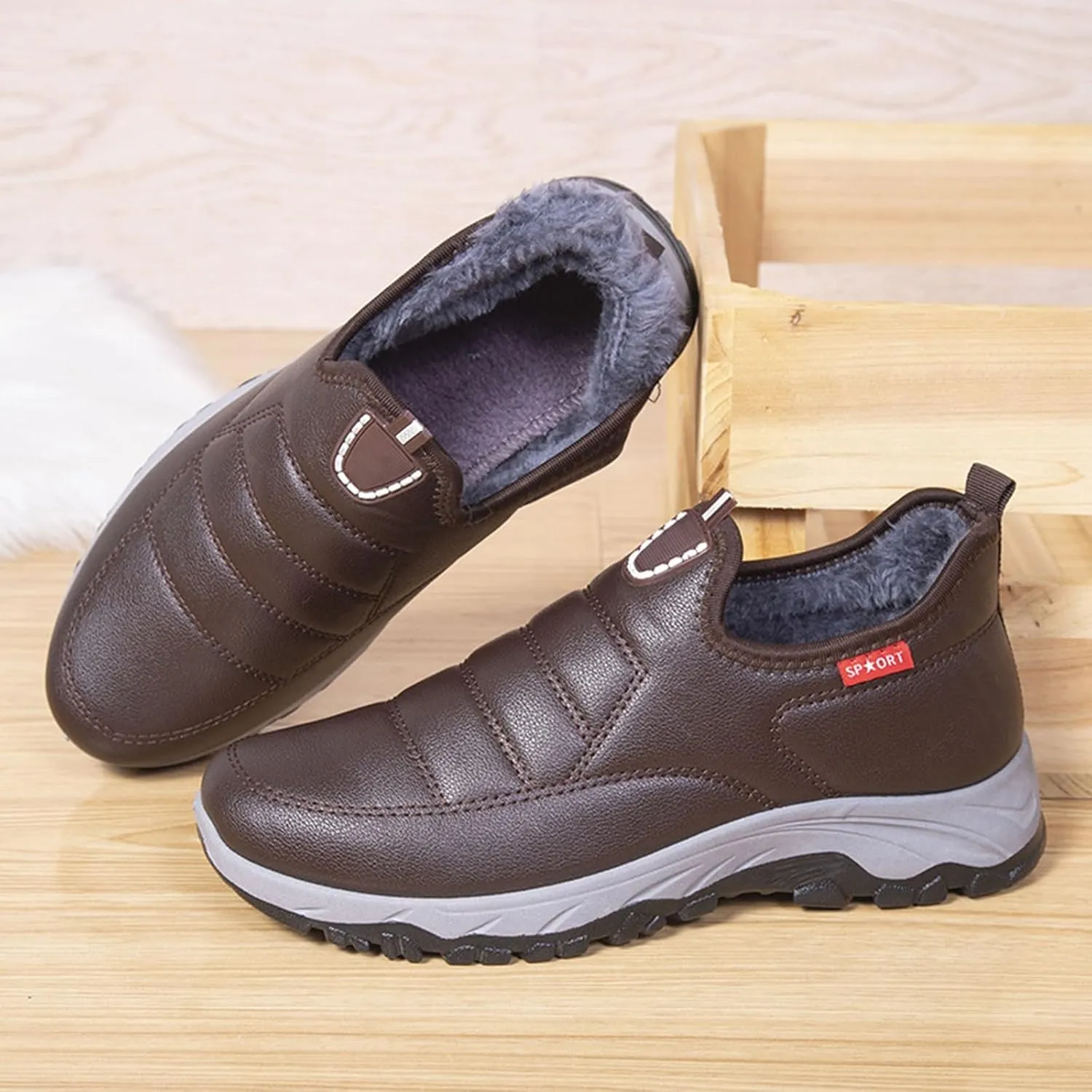 Men Work Boots with Zipper Hiking Sneakers Shoes with Fur Lined Womens Safety Shoes Wide Width Lightweight Outdoor Botas Mid Ankle Work Casual Hike Grounded Footwear