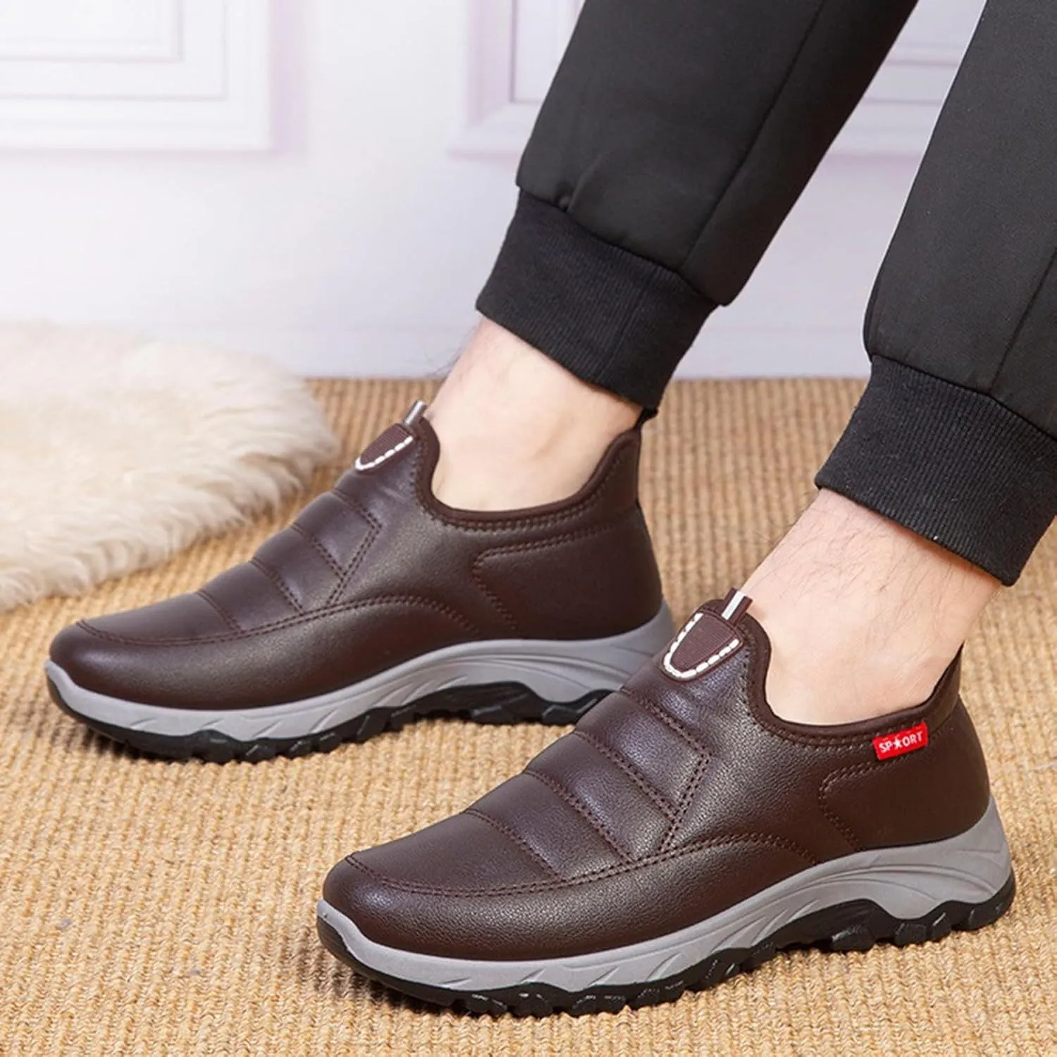 Men Work Boots with Zipper Hiking Sneakers Shoes with Fur Lined Womens Safety Shoes Wide Width Lightweight Outdoor Botas Mid Ankle Work Casual Hike Grounded Footwear