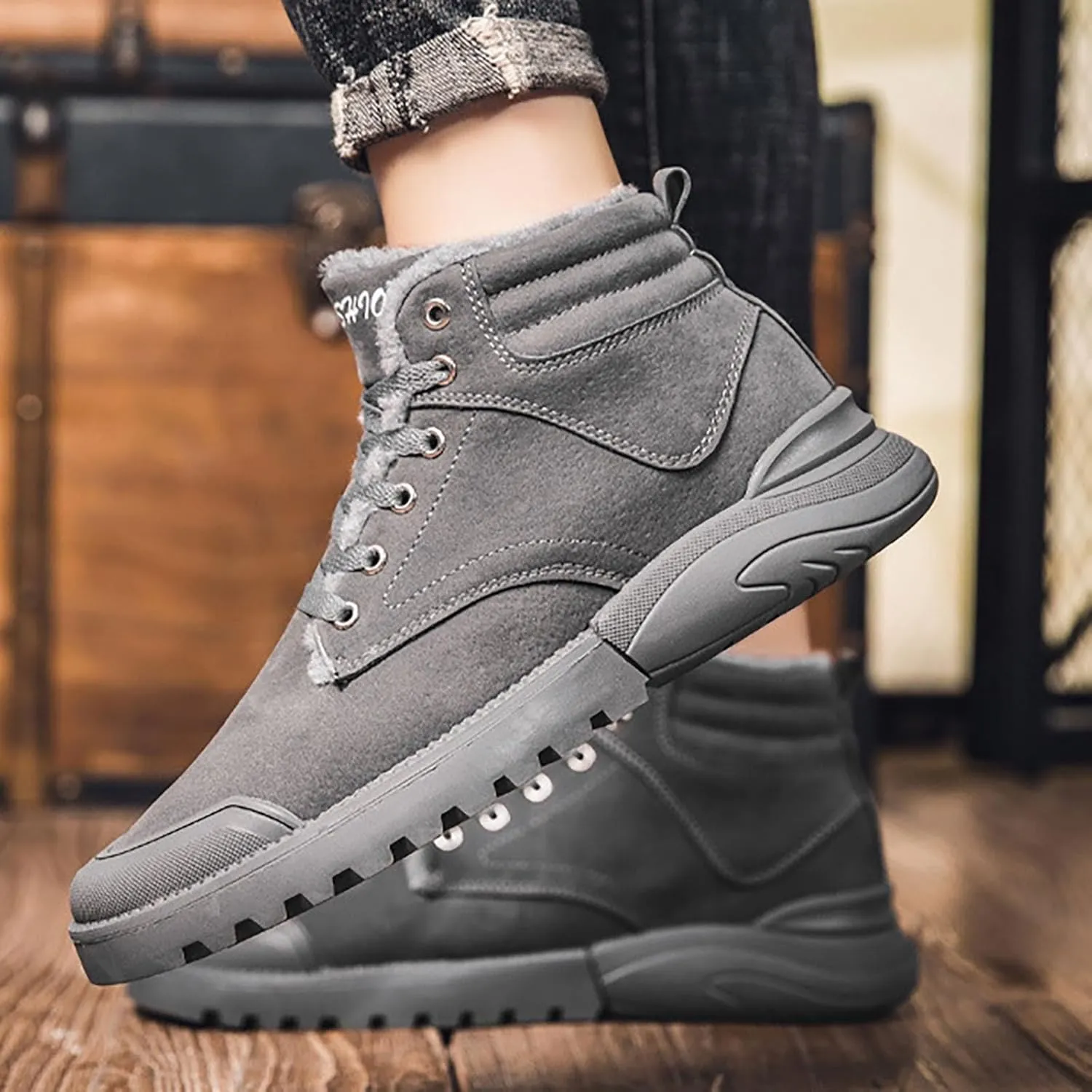 Men Work Boots with Zipper Hiking Sneakers with Warm Fur Lining Workout Shoes for Women Waterproof Waterproof Outdoor Shoes Lightweight Hike Grounded Footwear