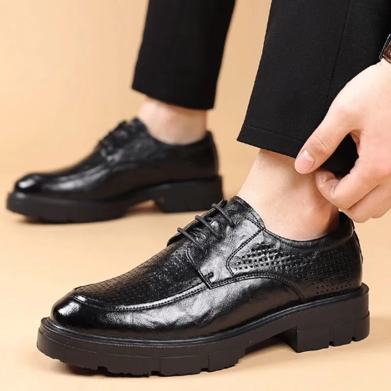 Men's Air-Cushioned Leather Oxfords - Summer Breathable Lace-Up Formal Shoes Insole & Durable Rubber Outsole, Suitable for Business Meetings and Weddings