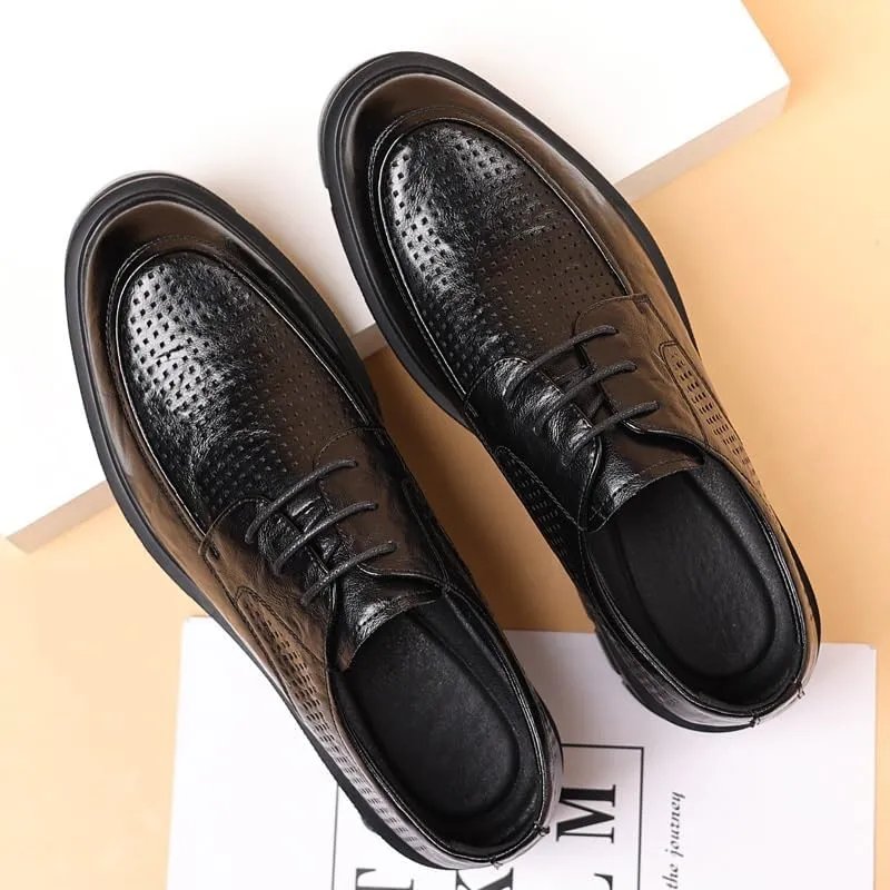 Men's Air-Cushioned Leather Oxfords - Summer Breathable Lace-Up Formal Shoes Insole & Durable Rubber Outsole, Suitable for Business Meetings and Weddings