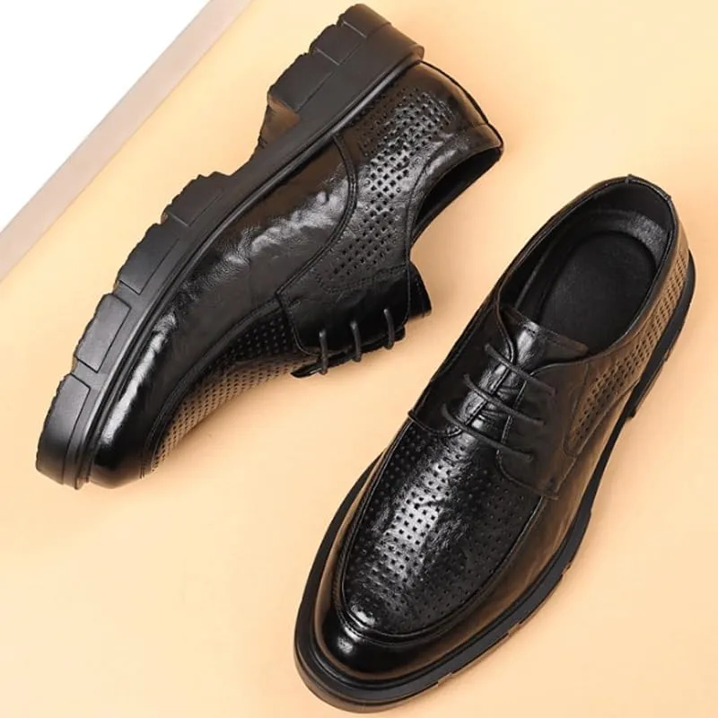 Men's Air-Cushioned Leather Oxfords - Summer Breathable Lace-Up Formal Shoes Insole & Durable Rubber Outsole, Suitable for Business Meetings and Weddings