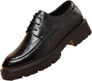 Men's Air-Cushioned Leather Oxfords - Summer Breathable Lace-Up Formal Shoes Insole & Durable Rubber Outsole, Suitable for Business Meetings and Weddings