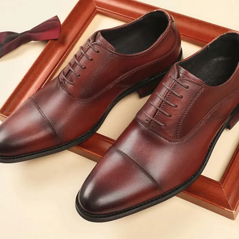Men's All-Day Comfort Dress Shoes Genuine Leather Oxfords with Shock-Absorbing Heel & Slip-Resistant Outsole