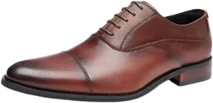Men's All-Day Comfort Dress Shoes Genuine Leather Oxfords with Shock-Absorbing Heel & Slip-Resistant Outsole